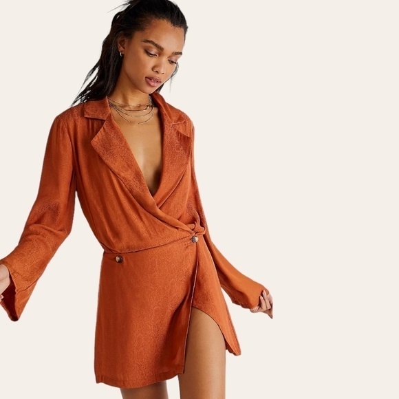 FREE PEOPLE NWT Simone Long Sleeve Blazer/Wrap-Style MiniDress-Cinnamon/LG - Picture 4 of 15